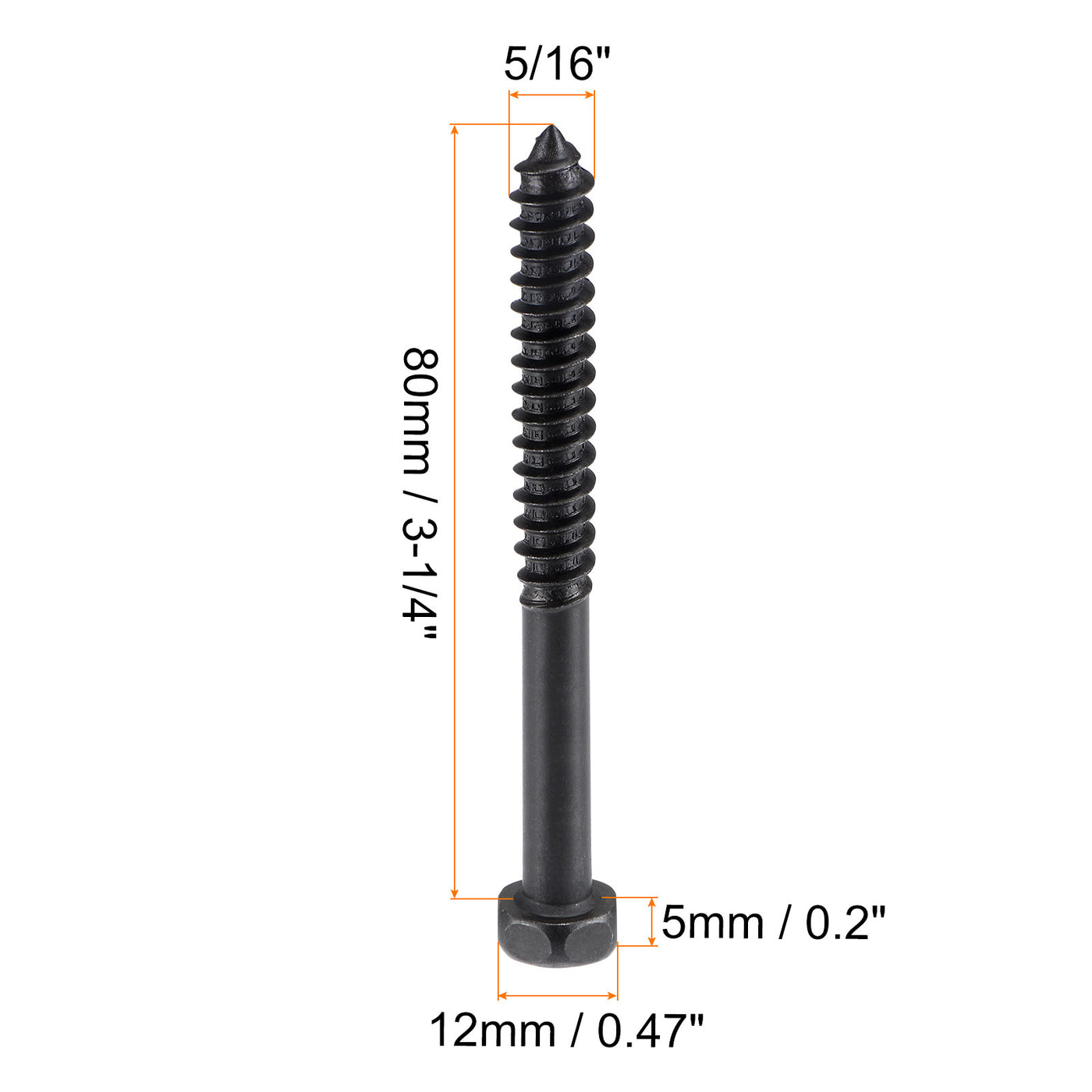 uxcell Uxcell Hex Lag Screws 5/16" x 3-1/4" Carbon Steel Half Thread Self-Tapping 5pcs