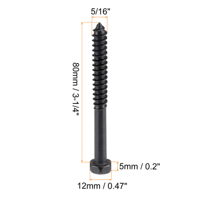 Harfington Uxcell Hex Lag Screws 5/16" x 3-1/4" Carbon Steel Half Thread Self-Tapping 5pcs