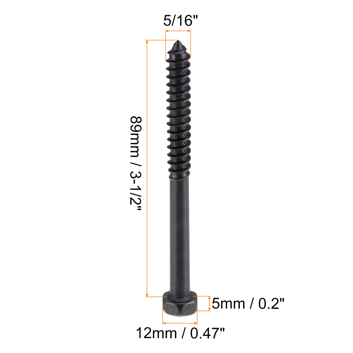 uxcell Uxcell Hex Lag Screws 5/16" x 3-1/2" Carbon Steel Half Thread Self-Tapping 5pcs