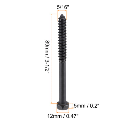 Harfington Uxcell Hex Lag Screws 5/16" x 3-1/2" Carbon Steel Half Thread Self-Tapping 5pcs