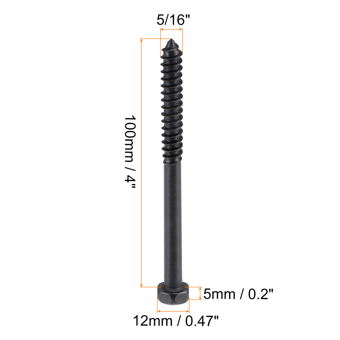 uxcell Uxcell Hex Lag Screws 5/16" x 4" Carbon Steel Half Thread Self-Tapping 5pcs