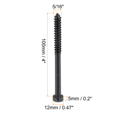 Harfington Uxcell Hex Lag Screws 5/16" x 4" Carbon Steel Half Thread Self-Tapping 5pcs