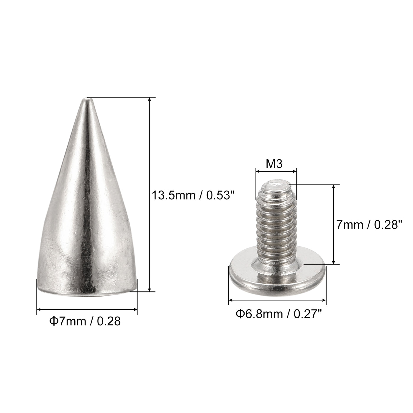 Uxcell Uxcell 7x13.5mm Screw Back Stud Rivets Spikes Zinc Alloy for DIY Gold Tone 30 Sets