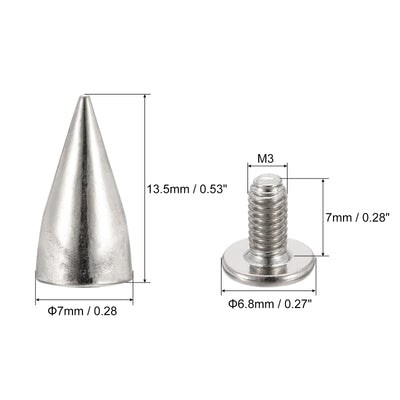 Harfington Uxcell 7x13.5mm Screw Back Stud Rivets Spikes Zinc Alloy for DIY Gold Tone 30 Sets