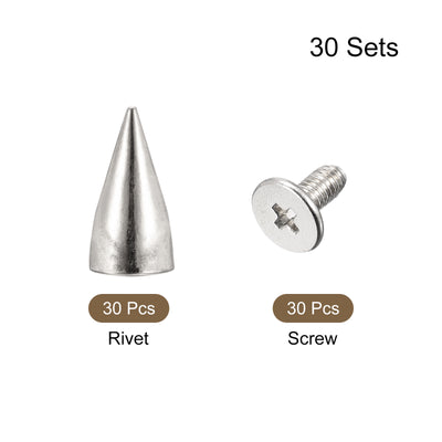 Harfington Uxcell 7x13.5mm Screw Back Stud Rivets Spikes Zinc Alloy for DIY Gold Tone 30 Sets