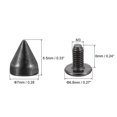 Harfington Uxcell 7x8.5mm Screw Back Stud Rivets Spikes Zinc Alloy for DIY Silver Tone 30 Sets