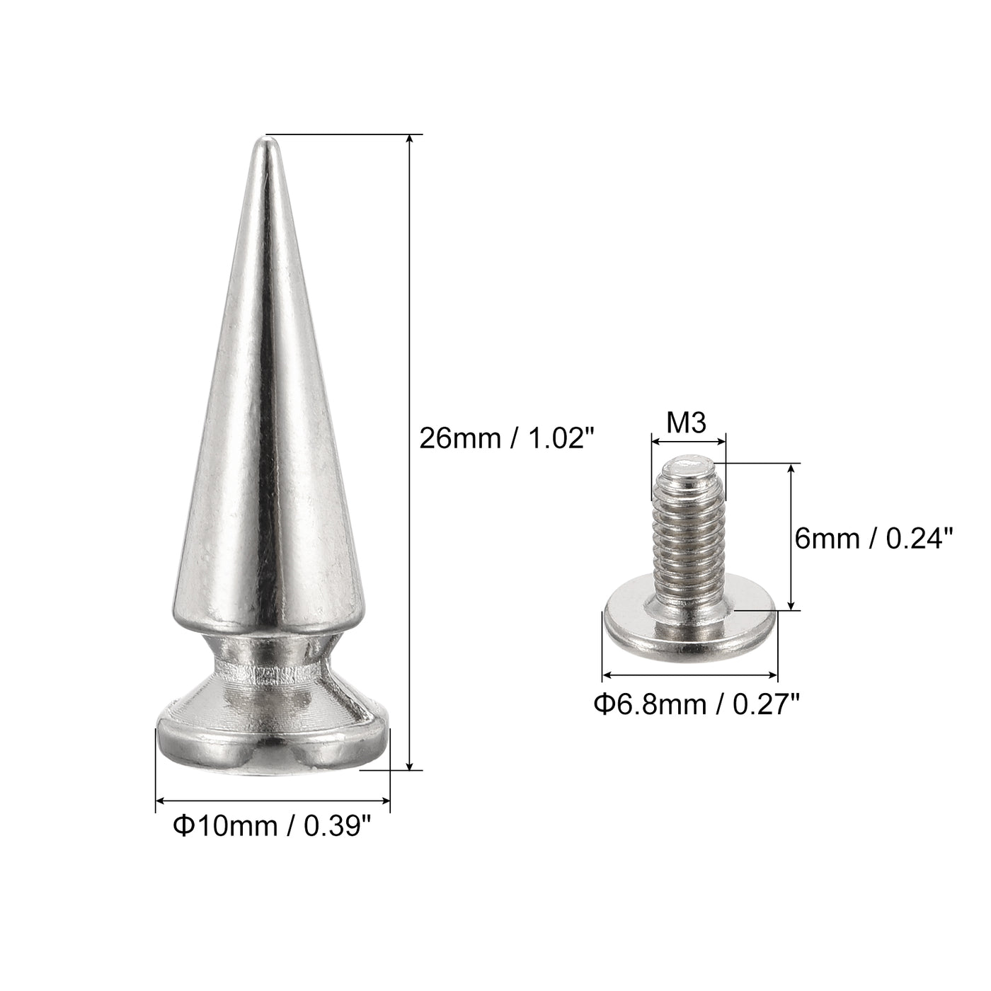 uxcell Uxcell 50 Sets Schraubbolzen Nieten Spitzen Zinklegierung für DIY Silber Ton 10x26mm