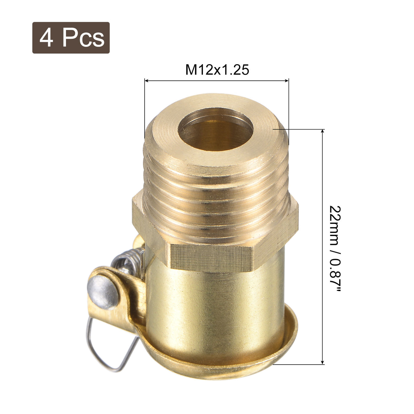 uxcell Uxcell Spring Grease Oil Cup Cap M12x1.25 Male Thread Copper Machine Parts 4Pcs