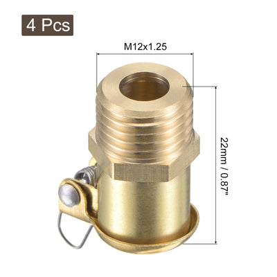 Harfington Uxcell Spring Grease Oil Cup Cap M12x1.25 Male Thread Copper Machine Parts 4Pcs