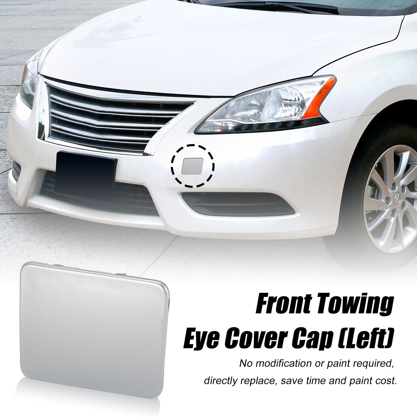 X AUTOHAUX Silver Tone Front Bumper Tow Hook Towing Eye Cover Cap Replacement 622A0-3SH0A for Nissan Sentra 2013 2014 2015 2016