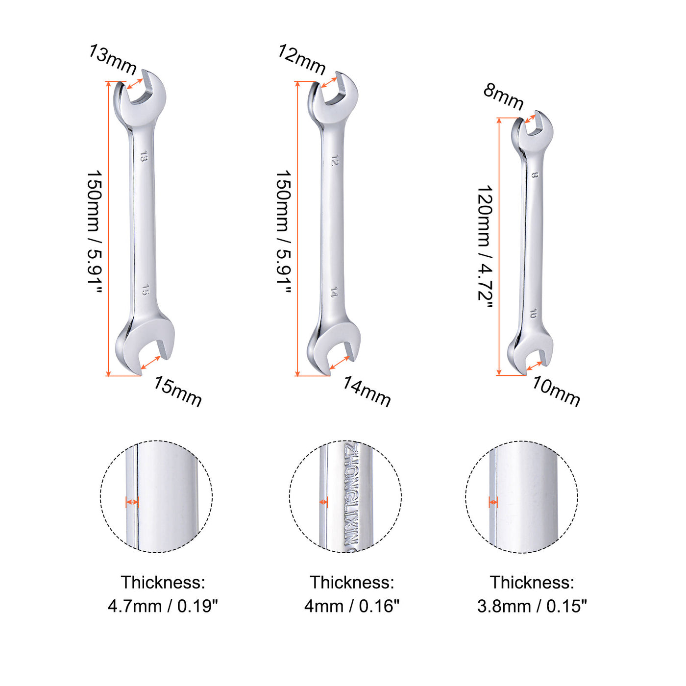 uxcell Uxcell Double Open-End Wrench Set, 8-22mm Metric CR-V with Rolling Pouch, 6-Piece