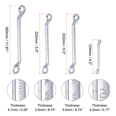 Harfington Uxcell 45-Degree Offset Box End Wrench Set, 5.5-22mm CR-V with Rolling Pouch, 4-Piece