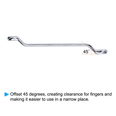 Harfington Uxcell 45-Degree Offset Box End Wrench Set, 5.5-22mm CR-V with Rolling Pouch, 4-Piece