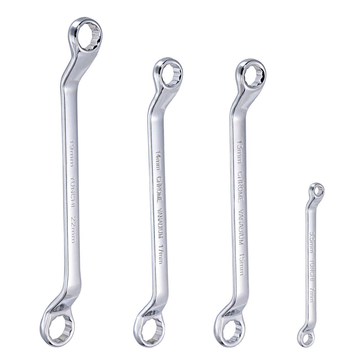 uxcell Uxcell 45-Degree Offset Box End Wrench Set, 5.5-22mm CR-V with Rolling Pouch, 4-Piece