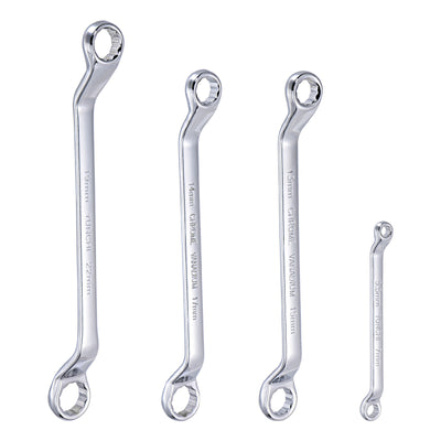 Harfington Uxcell 45-Degree Offset Box End Wrench Set, 5.5-22mm CR-V with Rolling Pouch, 4-Piece