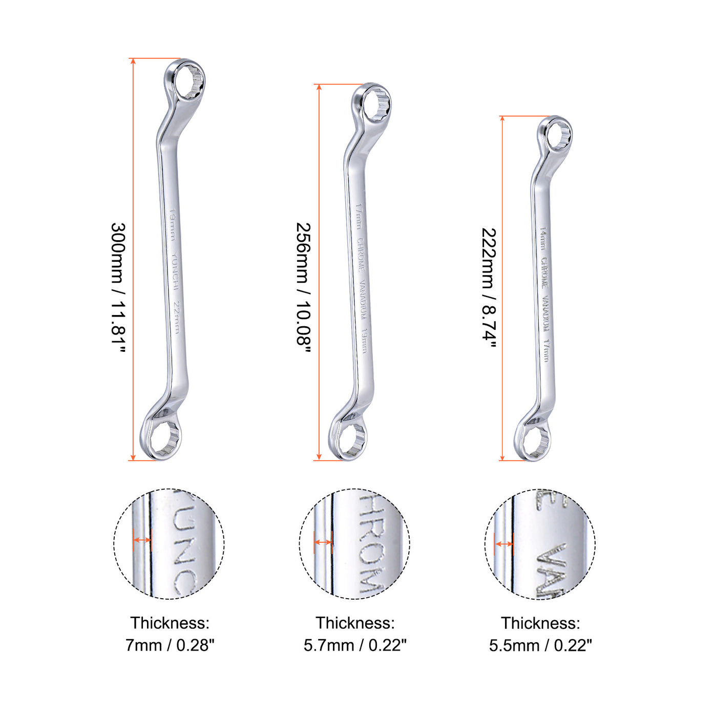 uxcell Uxcell 6Stk 45° Gekröpft Ringschlüssel Set 8-22mm Metrisch CR-V Stahl mit Rolltasche