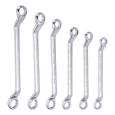 uxcell Uxcell 45-Degree Offset Box End Wrench Set, 8-22mm CR-V with Rolling Pouch, 6-Piece