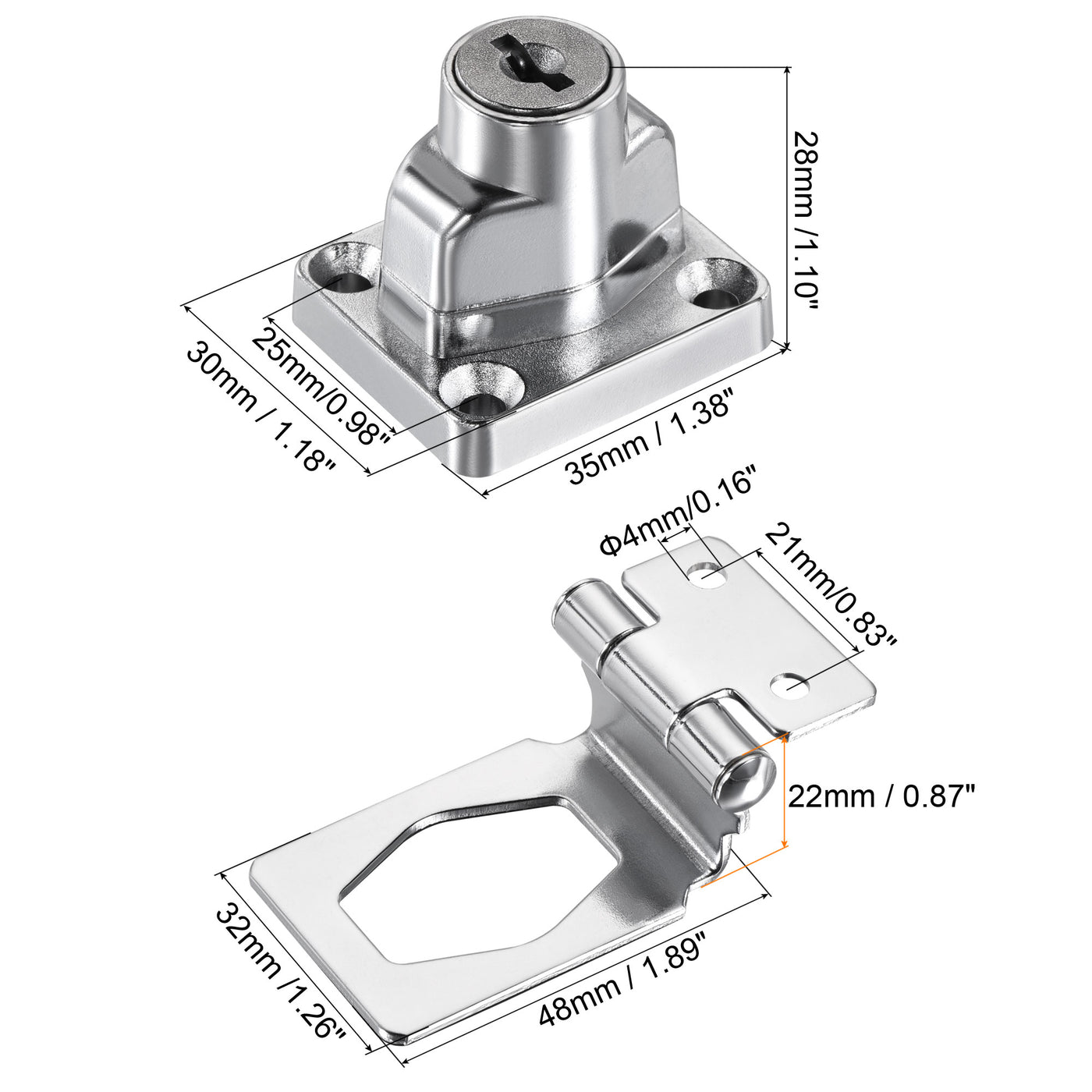 Harfington Keyed Different Hasp Lock 90 Degree Chrome Plated Twist Knob for Cabinet Door Drawer