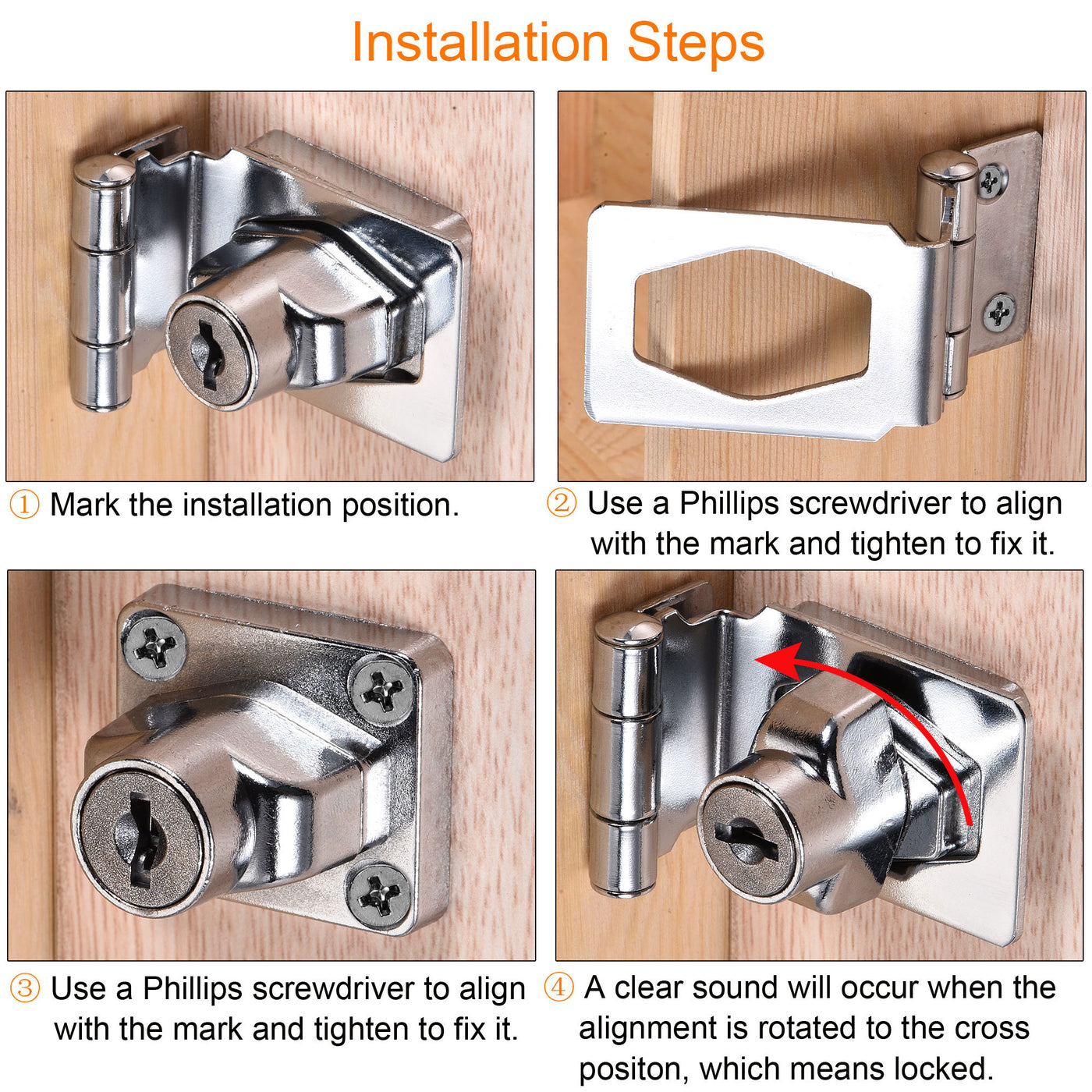 Harfington Keyed Different Hasp Lock 90 Degrees Chrome Plated Twist Knob for Cabinet Door Drawer