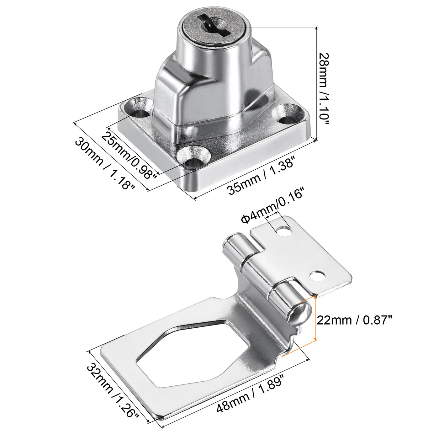 Harfington Keyed Alike Hasp Lock 90 Degree Chrome Plated Twist Knob for Cabinet Door Drawer