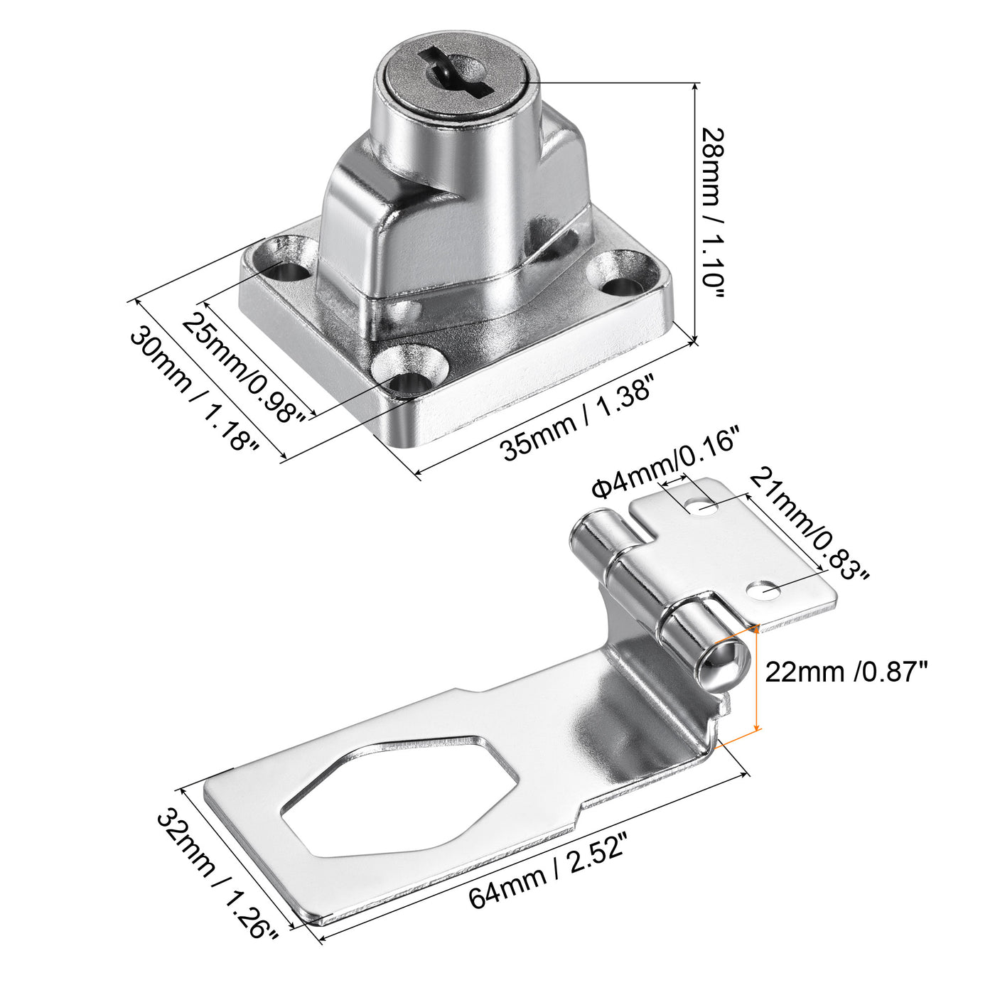 Harfington Keyed Different Hasp Lock 90 Degrees Chrome Plated Twist Knob for Cabinet Door Drawer