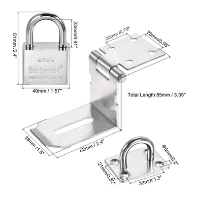 Harfington 4" Keyed Different Door Latch Hasp Lock 90 Degree with Padlock Screws, Silver