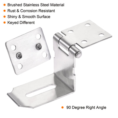 Harfington 4" Keyed Different Door Latch Hasp Lock 90 Degree with Padlock Screws, Silver