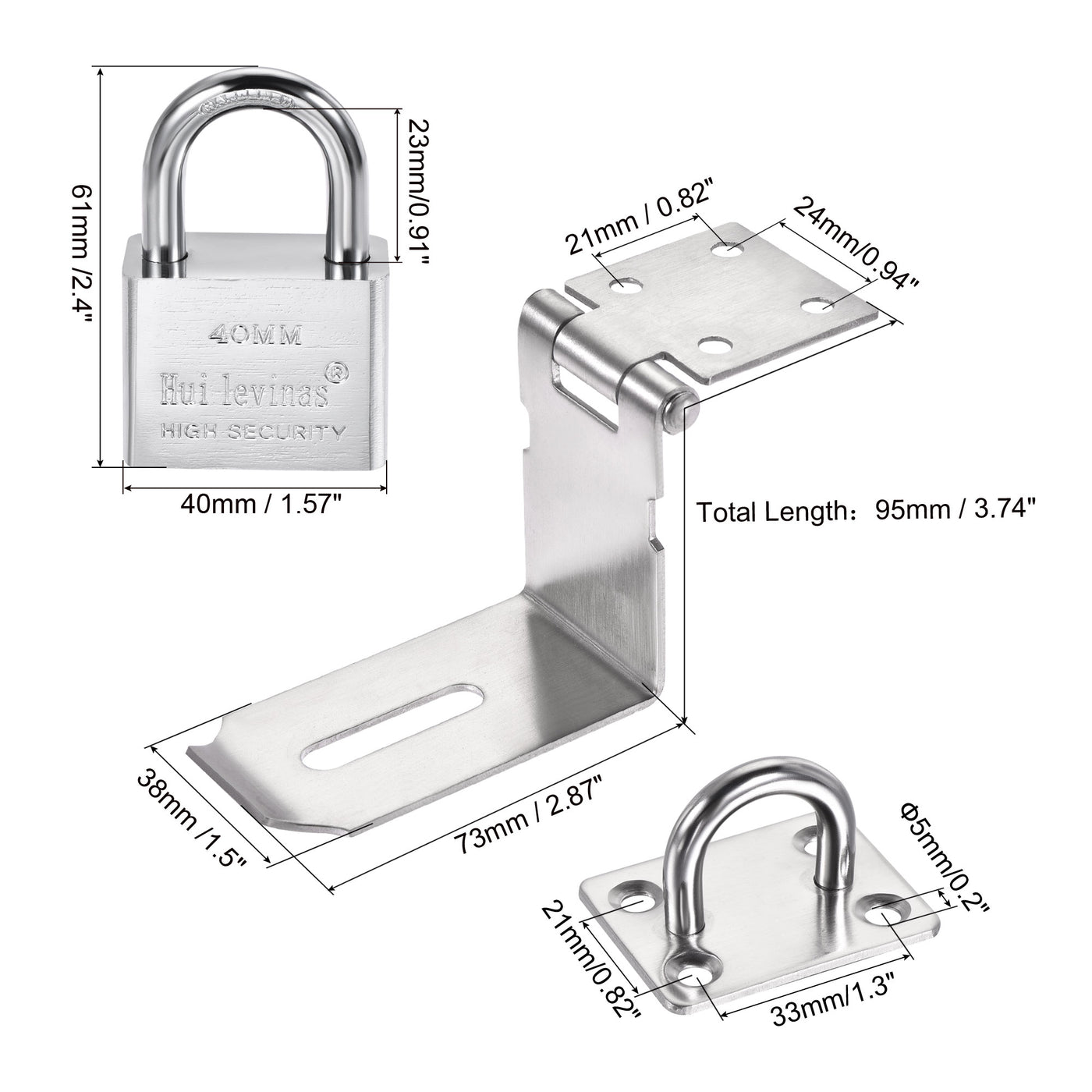 Harfington 4" Keyed Different Door Latch Hasp Lock 90 Degree with Padlock Screws, Silver