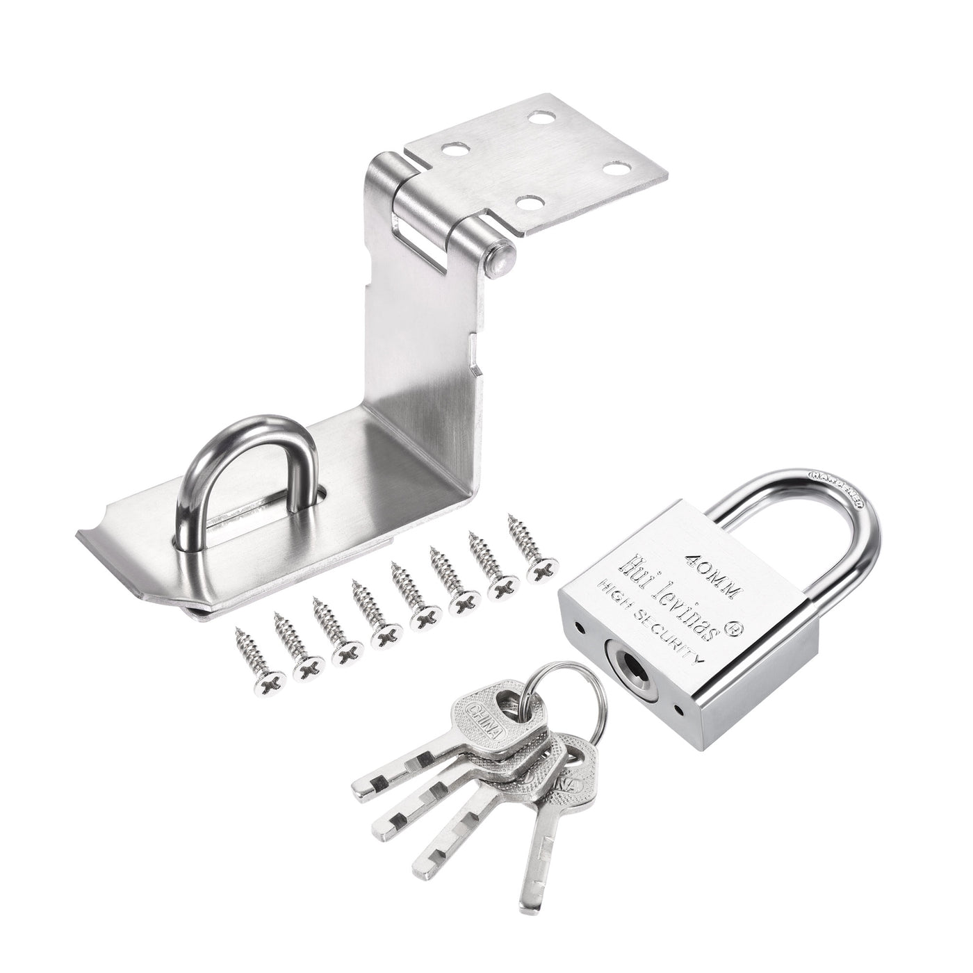 Harfington 4" Keyed Different Door Latch Hasp Lock 90 Degree with Padlock Screws, Silver