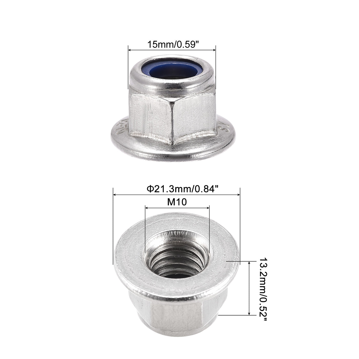 uxcell Uxcell Nylon Insert Hex Lock Nuts with Flange, 304 Stainless Steel