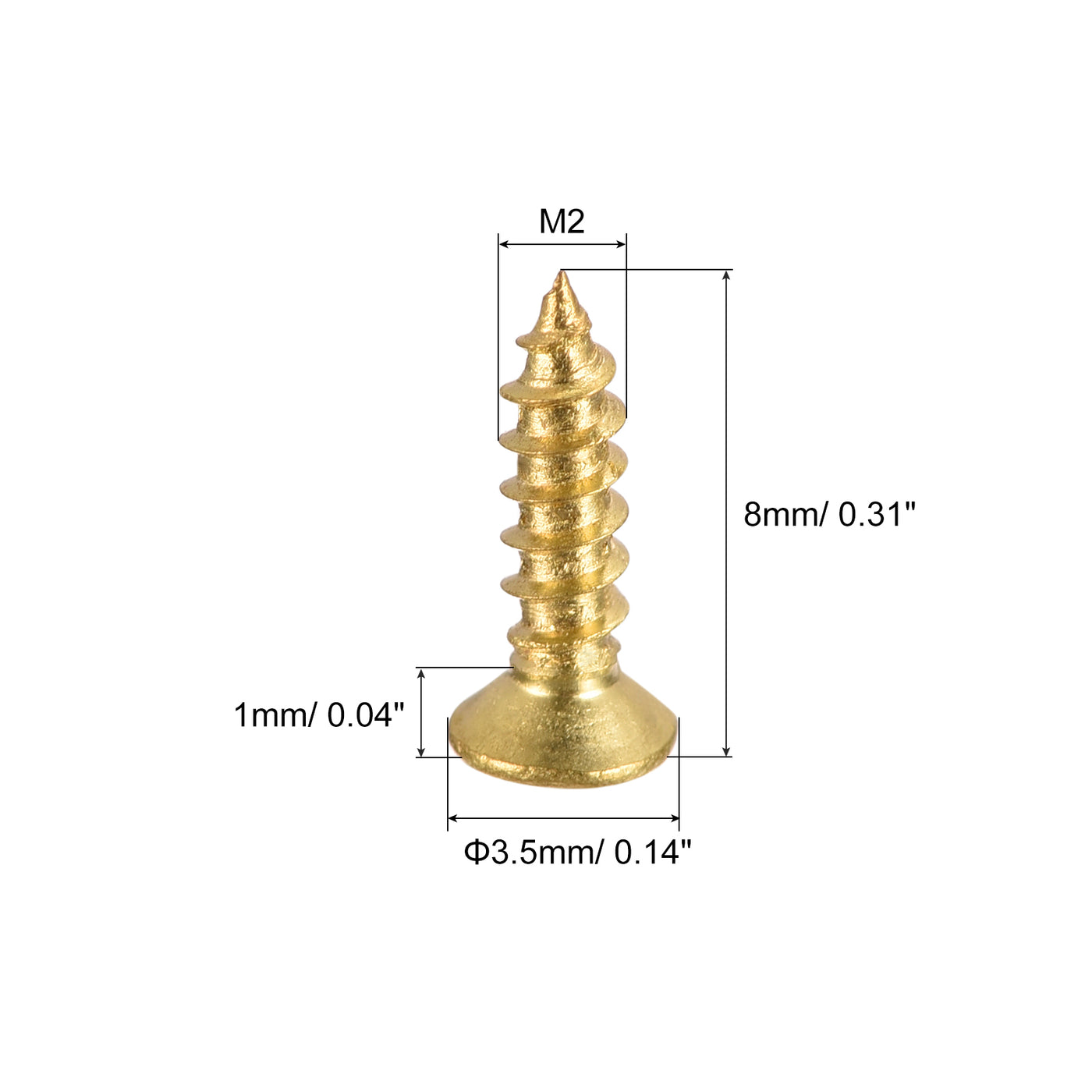 uxcell Uxcell Brass Wood Screws, M2x8mm Phillips Flat Head Self Tapping Connector for Door, Cabinet, Wooden Furniture 25Pcs