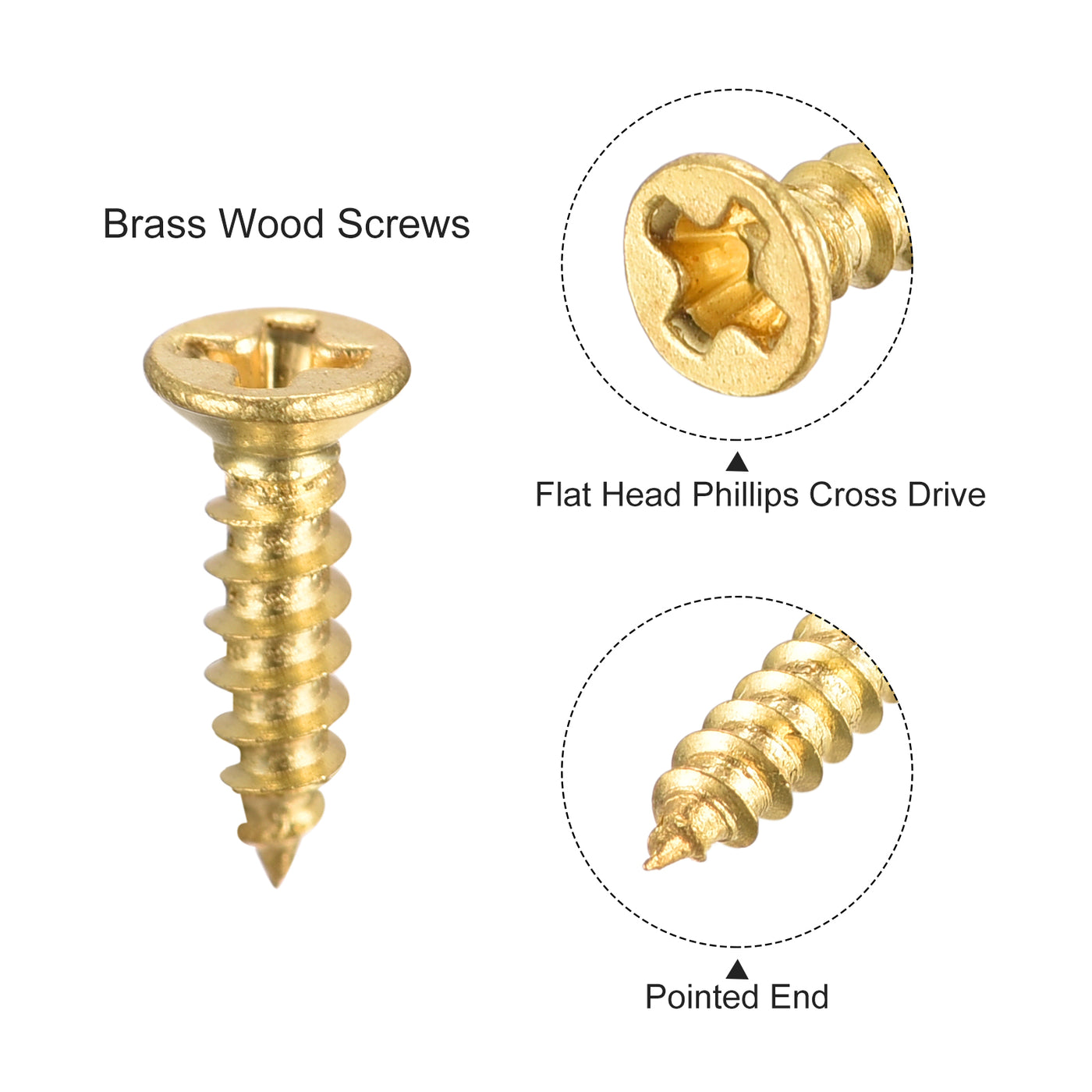 uxcell Uxcell Brass Wood Screws, M2x8mm Phillips Flat Head Self Tapping Connector for Door, Cabinet, Wooden Furniture 25Pcs