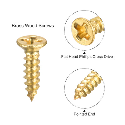 Harfington Uxcell Brass Wood Screws, M2x8mm Phillips Flat Head Self Tapping Connector for Door, Cabinet, Wooden Furniture 25Pcs