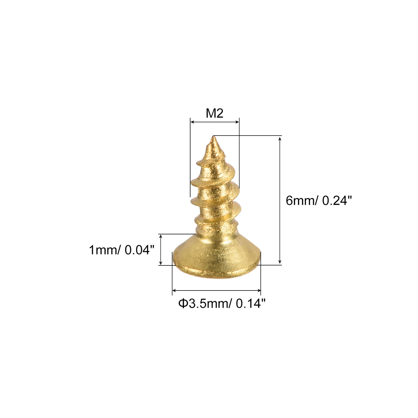 uxcell Uxcell Brass Wood Screws, M2x6mm Phillips Flat Head Self Tapping Connector for Door, Cabinet, Wooden Furniture 50Pcs