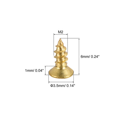 Harfington Uxcell Brass Wood Screws, M2x6mm Phillips Flat Head Self Tapping Connector for Door, Cabinet, Wooden Furniture 50Pcs