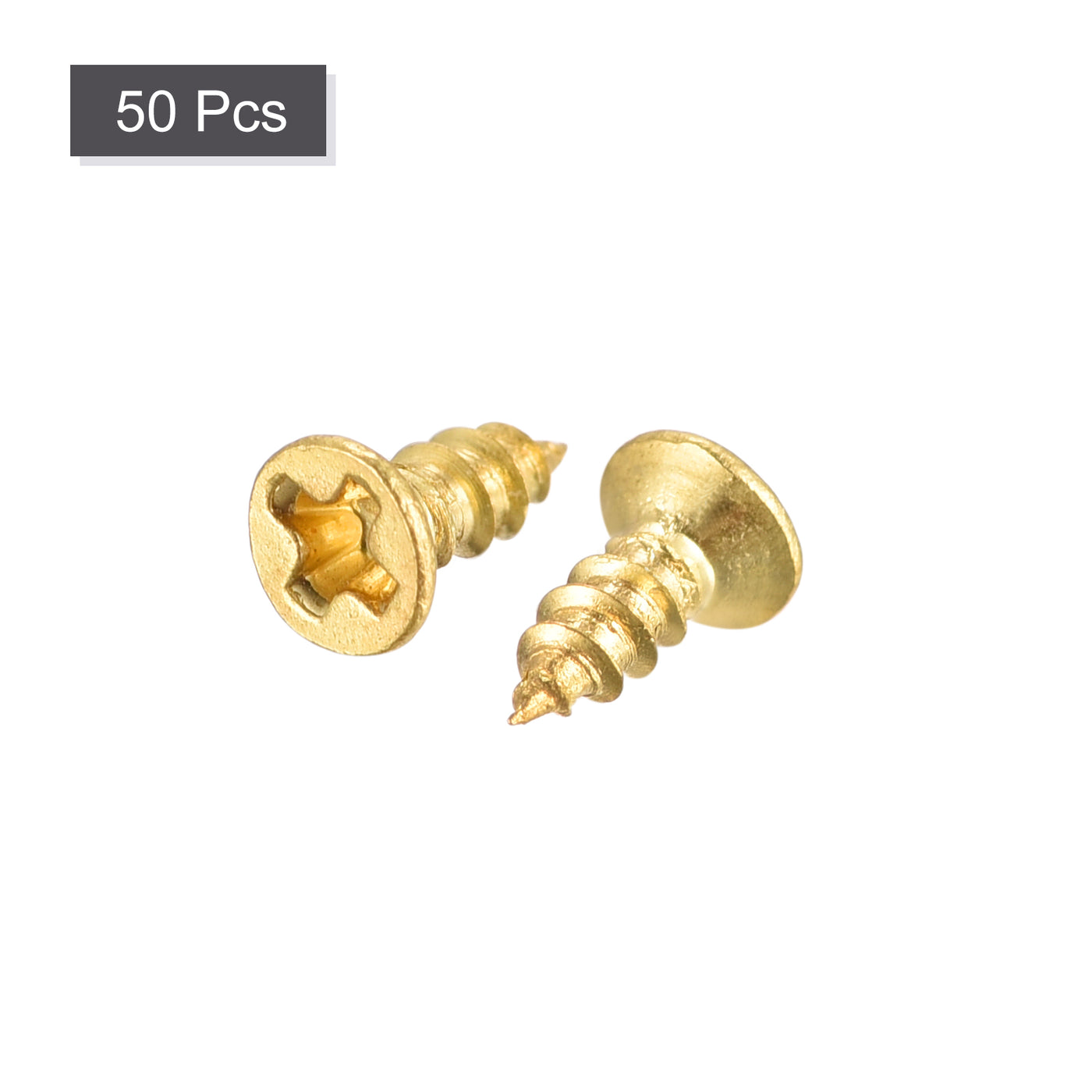 uxcell Uxcell Brass Wood Screws, M2x6mm Phillips Flat Head Self Tapping Connector for Door, Cabinet, Wooden Furniture 50Pcs