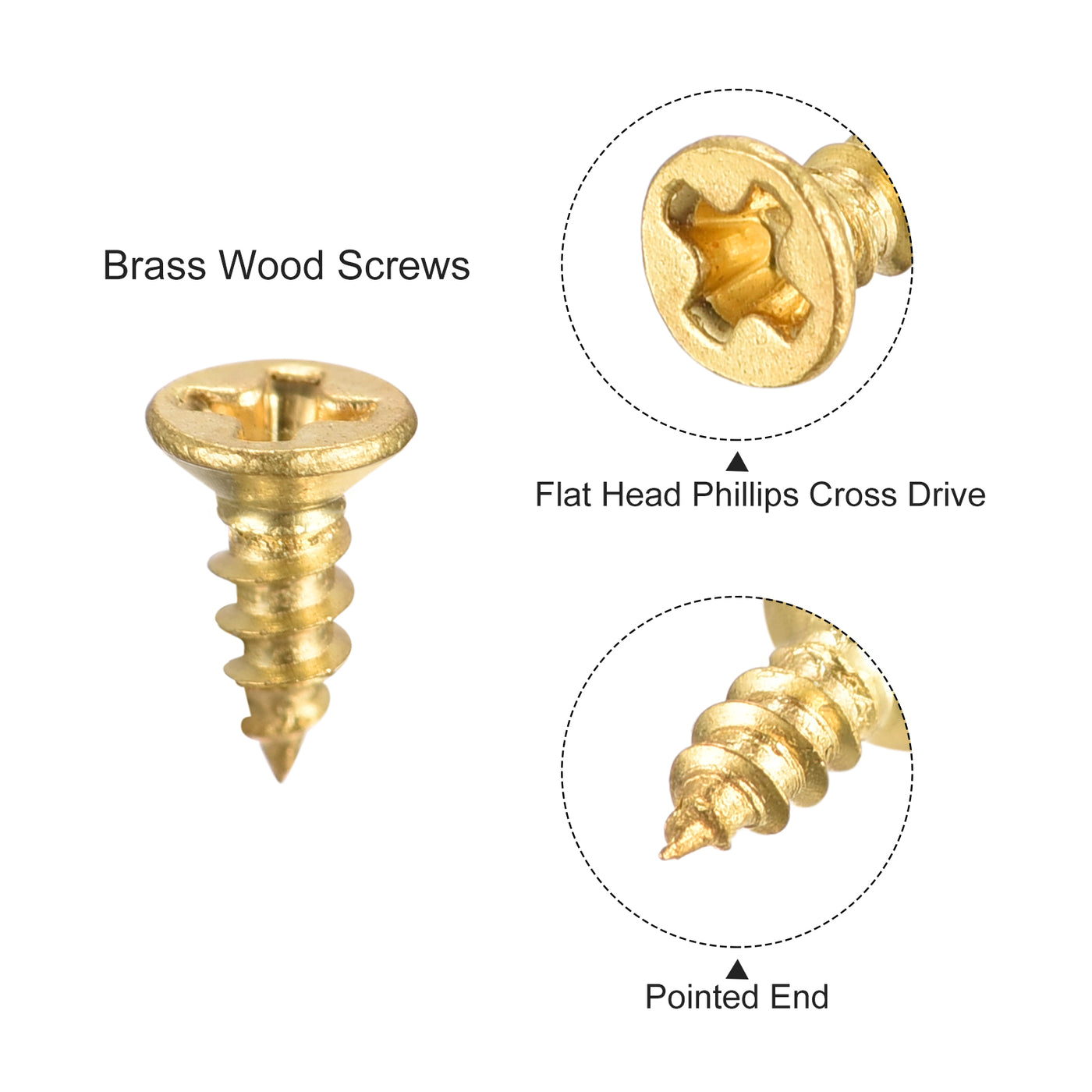 uxcell Uxcell Brass Wood Screws, M2x6mm Phillips Flat Head Self Tapping Connector for Door, Cabinet, Wooden Furniture 50Pcs