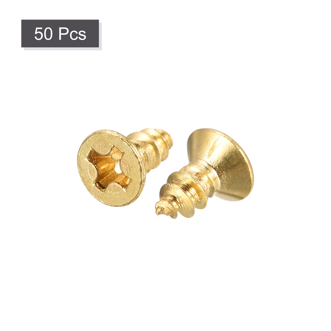 uxcell Uxcell Brass Wood Screws, M3x8mm Phillips Flat Head Self Tapping Connector for Door, Cabinet, Wooden Furniture 50Pcs