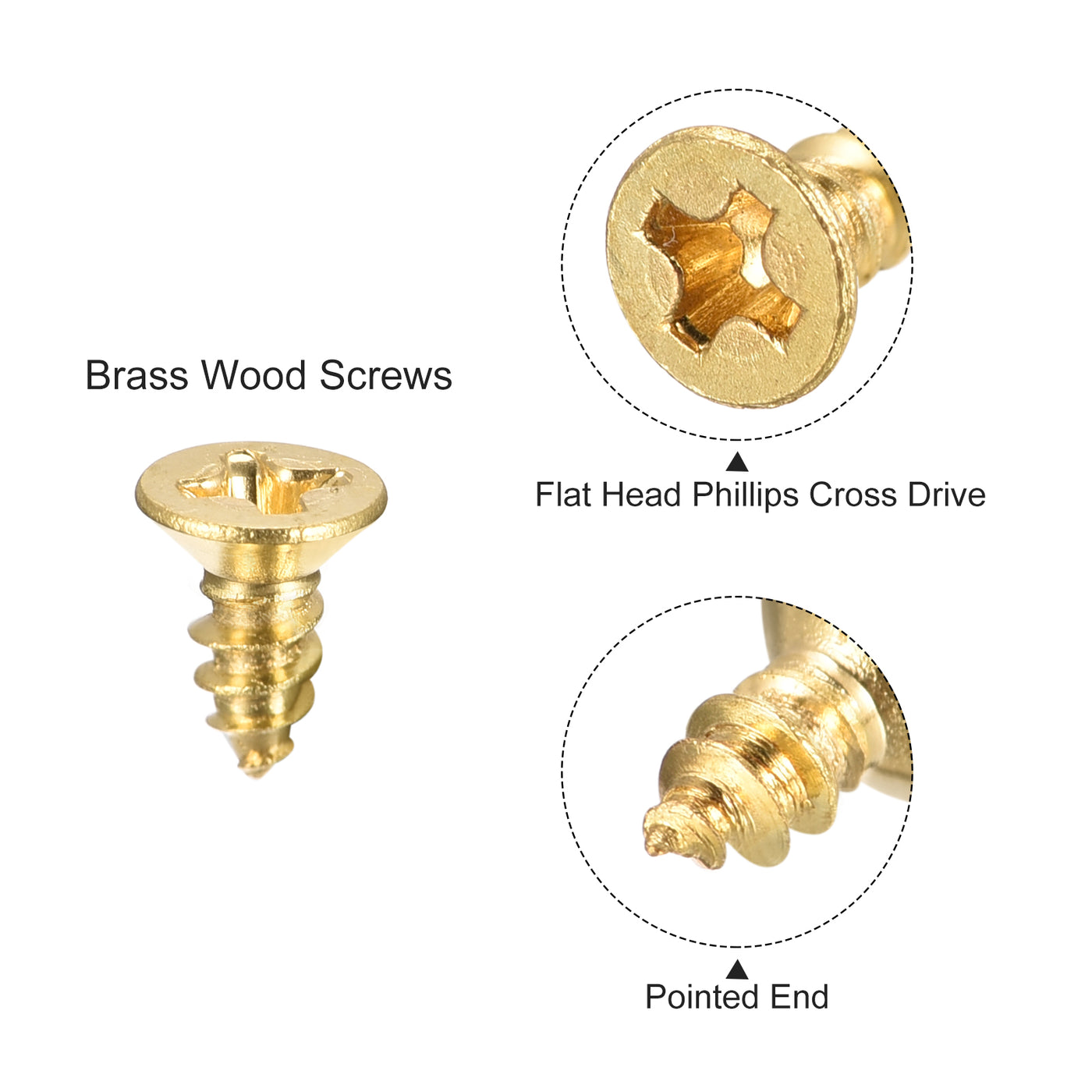 uxcell Uxcell Brass Wood Screws, M3x8mm Phillips Flat Head Self Tapping Connector for Door, Cabinet, Wooden Furniture 50Pcs