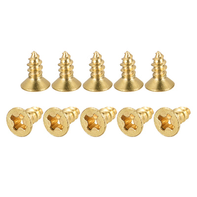 uxcell Uxcell Brass Wood Screws, M3x8mm Phillips Flat Head Self Tapping Connector for Door, Cabinet, Wooden Furniture 50Pcs