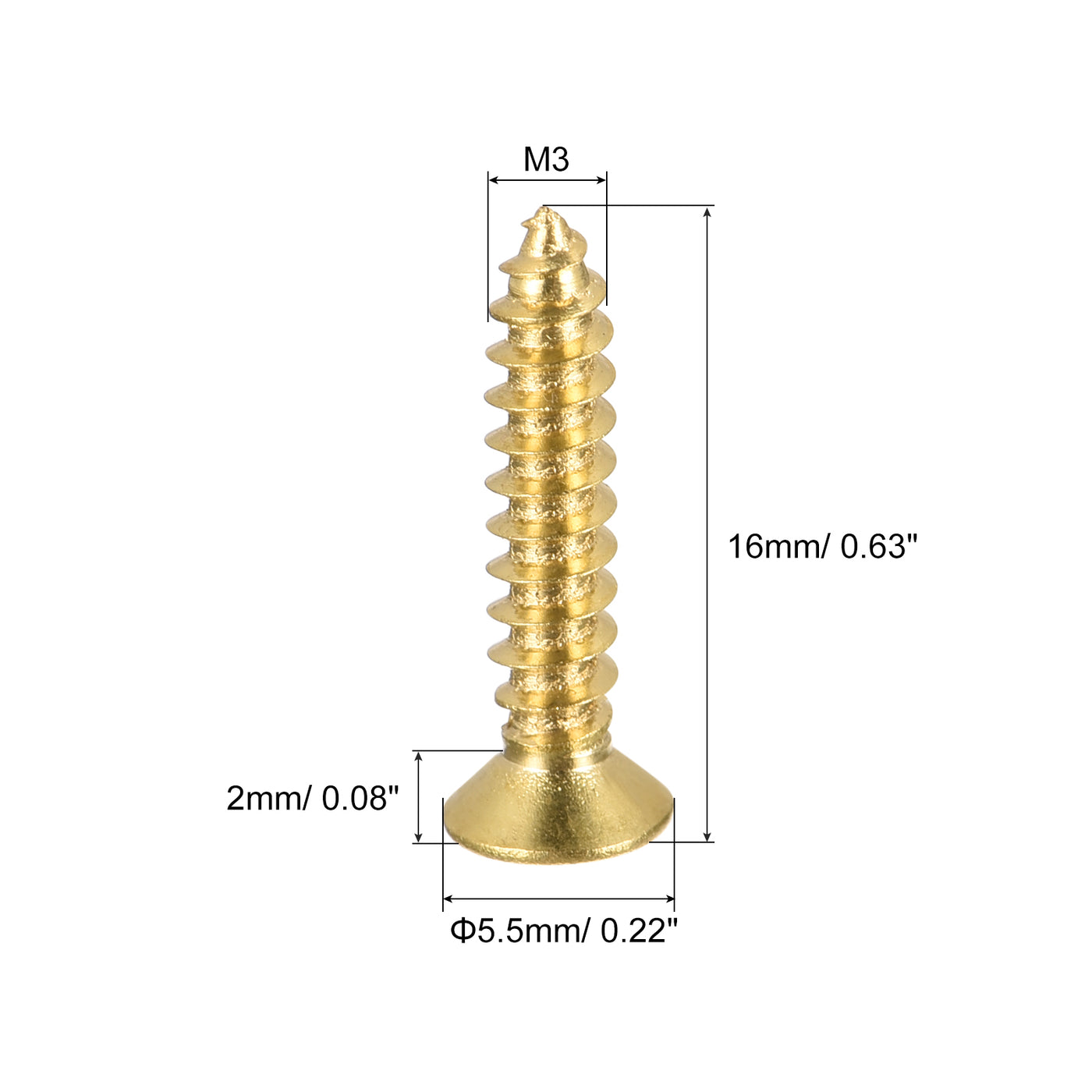 uxcell Uxcell Brass Wood Screws, M3x16mm Phillips Flat Head Self Tapping Connector for Door, Cabinet, Wooden Furniture 30Pcs