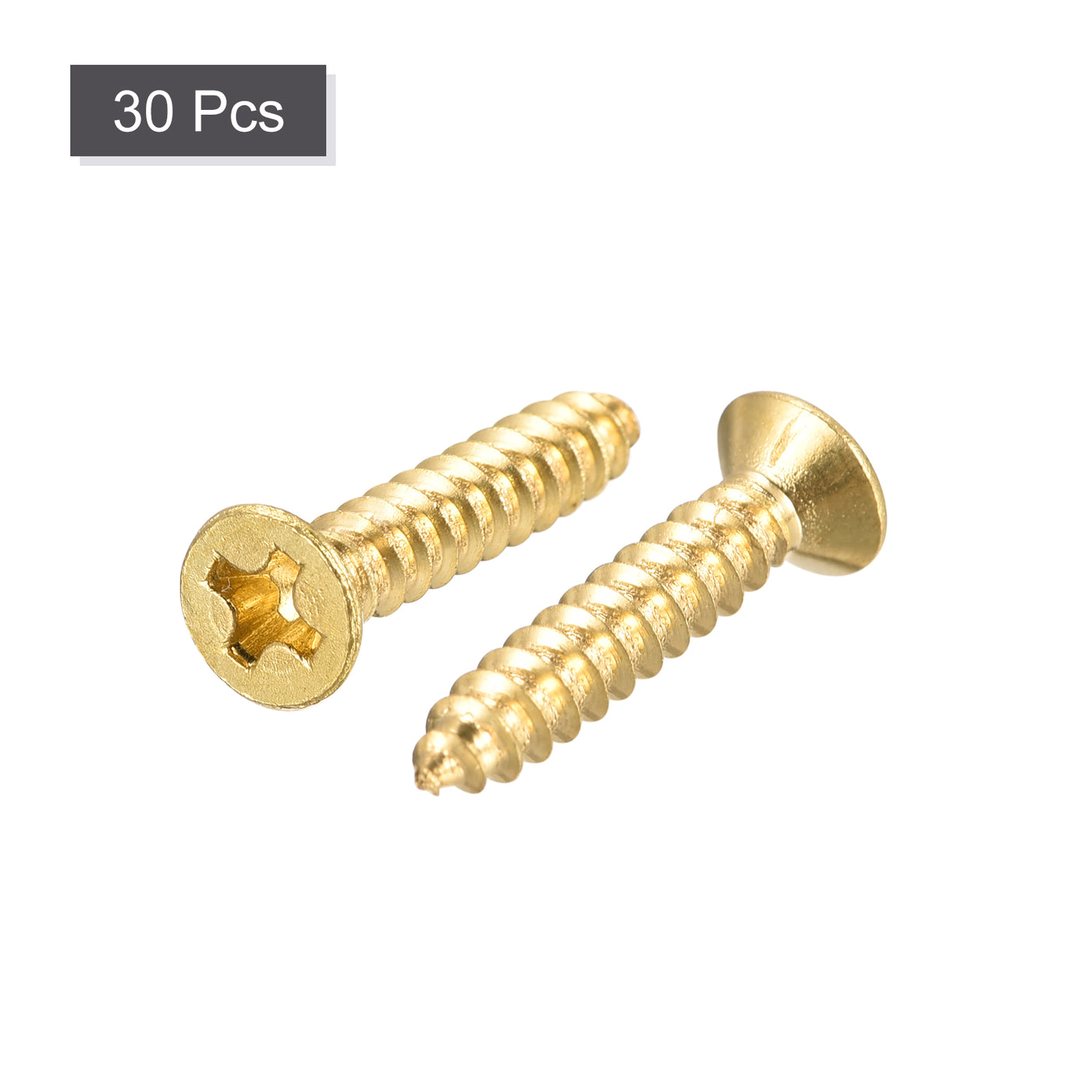 uxcell Uxcell Brass Wood Screws, M3x16mm Phillips Flat Head Self Tapping Connector for Door, Cabinet, Wooden Furniture 30Pcs