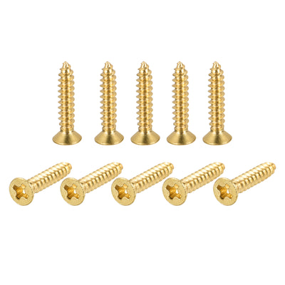 uxcell Uxcell Brass Wood Screws, M3x16mm Phillips Flat Head Self Tapping Connector for Door, Cabinet, Wooden Furniture 30Pcs