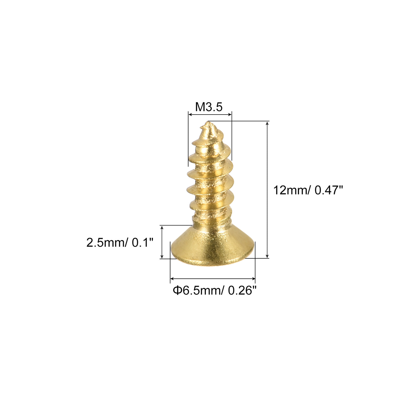 uxcell Uxcell 25 Stück Messing Holzschrauben, M3,5x12mm Kreuzschlitz Flachkopf, selbstschneidender Verbinder für Türen, Schränke, Holzmöbel