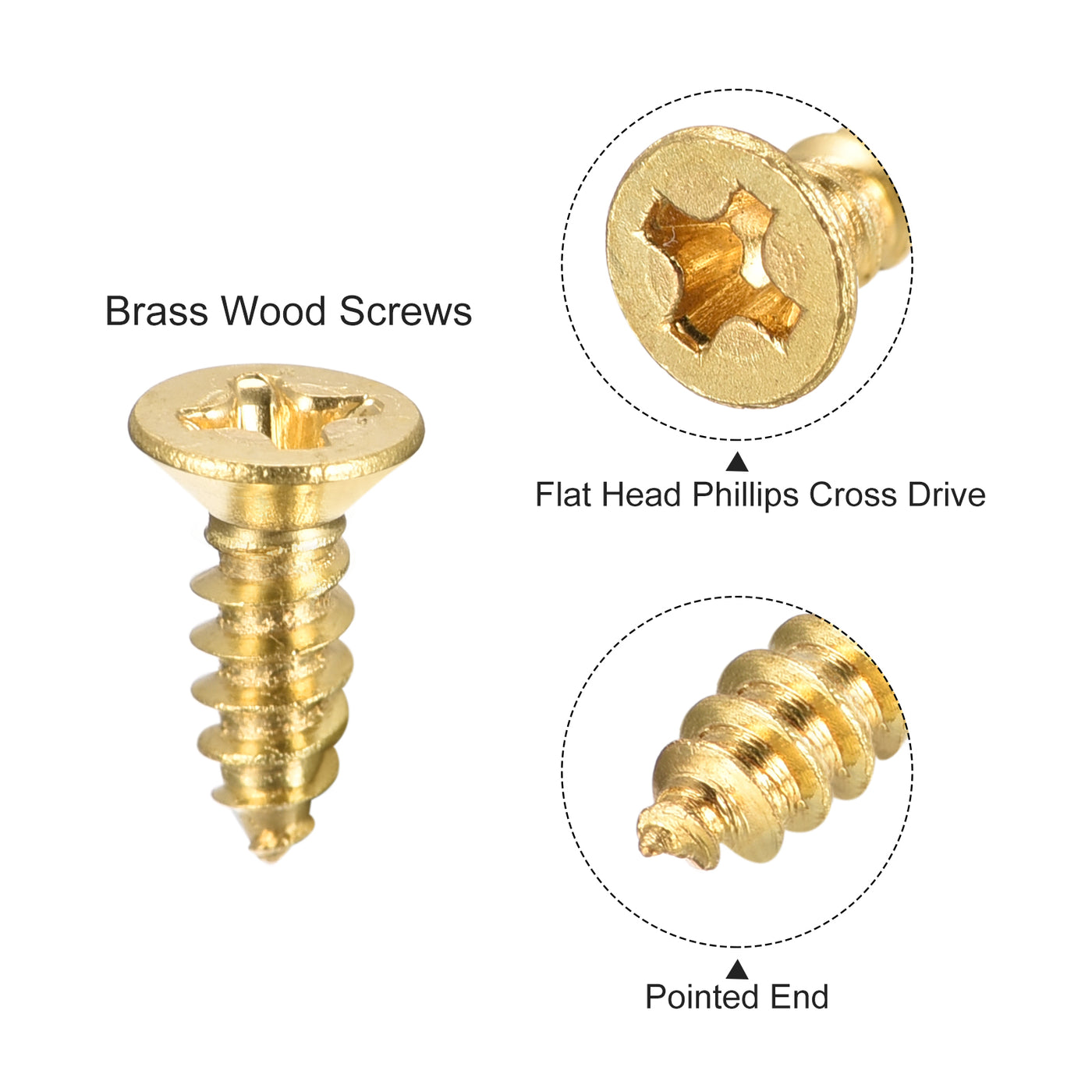 uxcell Uxcell 25 Stück Messing Holzschrauben, M3,5x12mm Kreuzschlitz Flachkopf, selbstschneidender Verbinder für Türen, Schränke, Holzmöbel