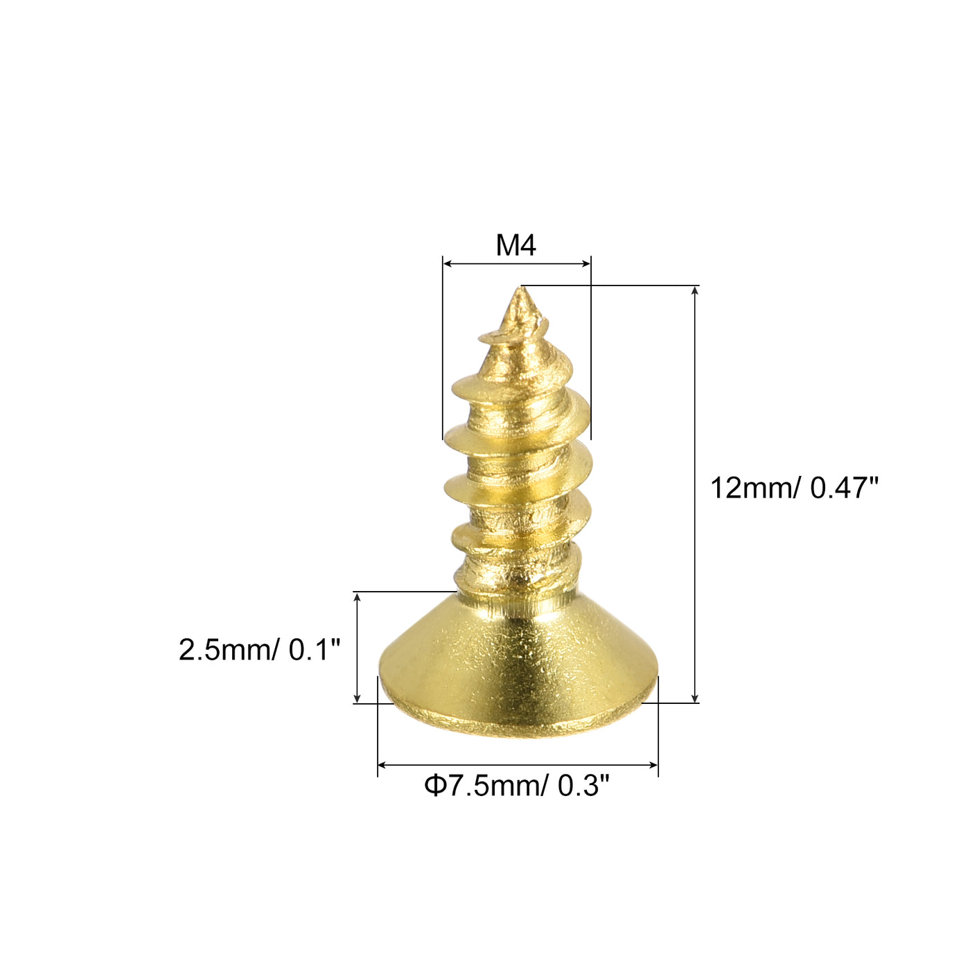 uxcell Uxcell Brass Wood Screws, M4x12mm Phillips Flat Head Self Tapping Connector for Door, Cabinet, Wooden Furniture 100Pcs