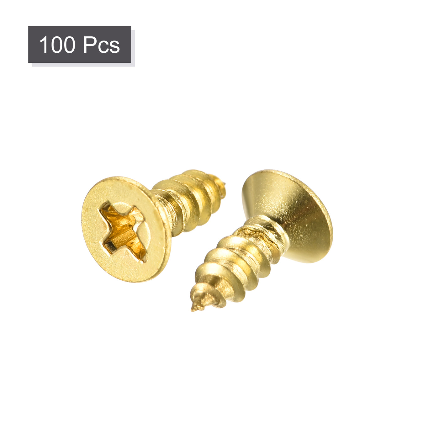 uxcell Uxcell Brass Wood Screws, M4x12mm Phillips Flat Head Self Tapping Connector for Door, Cabinet, Wooden Furniture 100Pcs