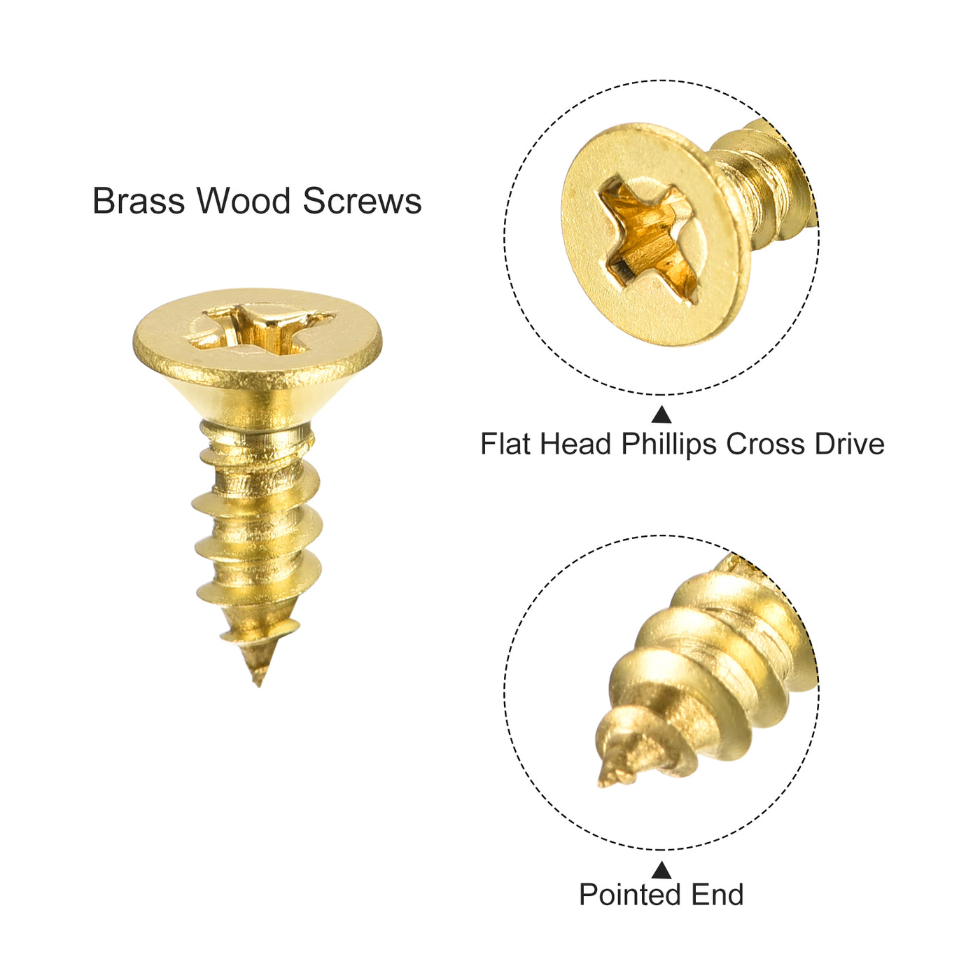 uxcell Uxcell Brass Wood Screws, M4x12mm Phillips Flat Head Self Tapping Connector for Door, Cabinet, Wooden Furniture 100Pcs