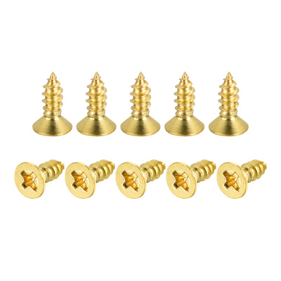 uxcell Uxcell Brass Wood Screws, M4x12mm Phillips Flat Head Self Tapping Connector for Door, Cabinet, Wooden Furniture 100Pcs