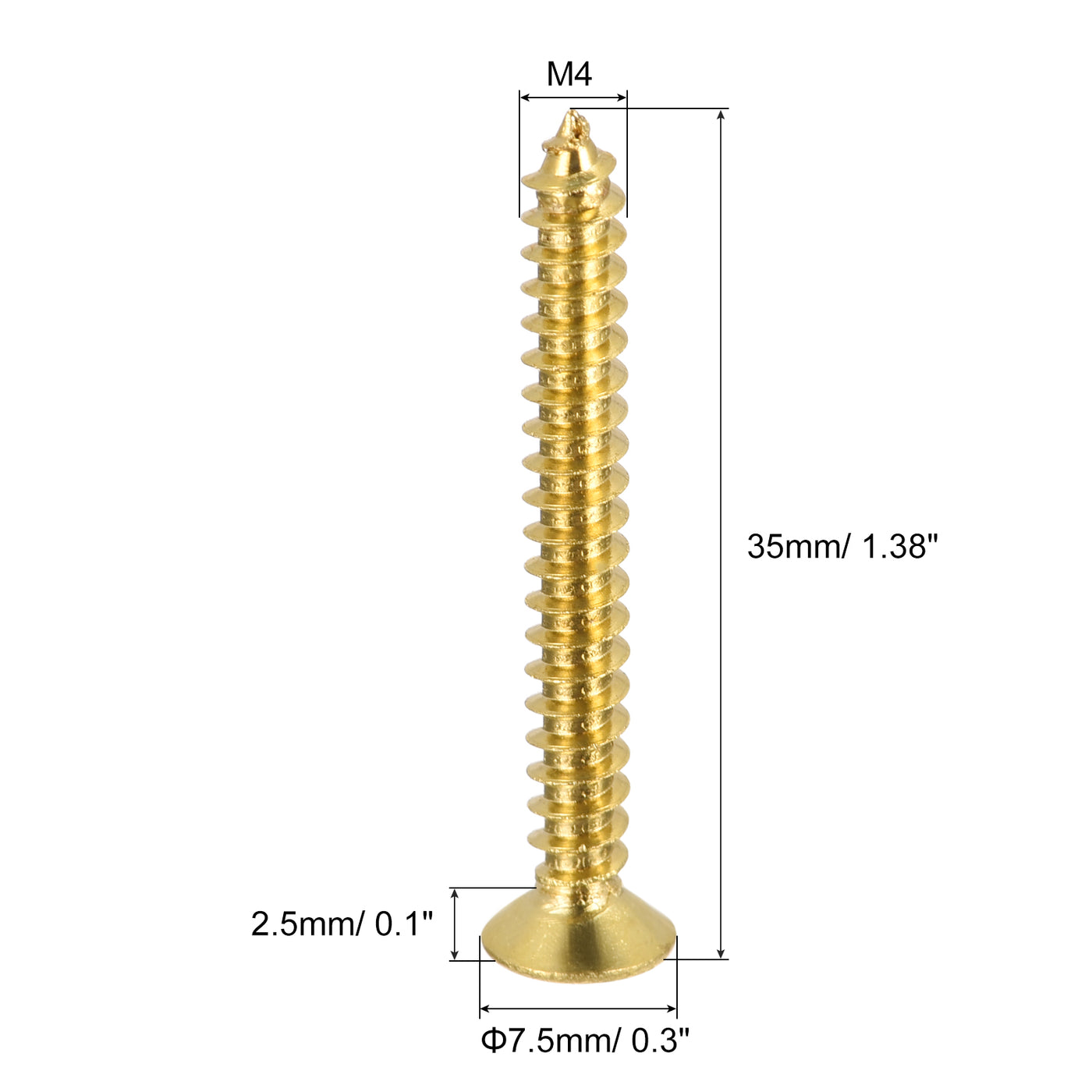 uxcell Uxcell Brass Wood Screws, M4x35mm Phillips Flat Head Self Tapping Connector for Door, Cabinet, Wooden Furniture 15Pcs